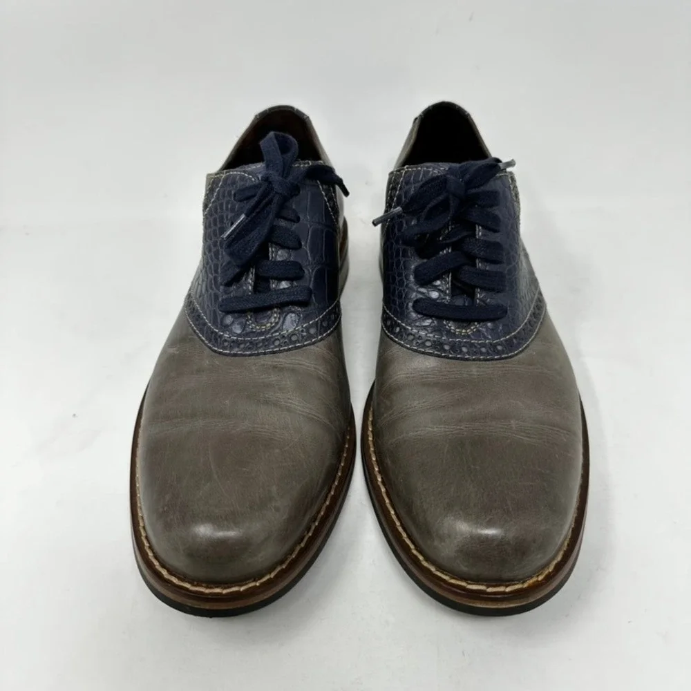Cole Haan Mens 7.5 M Grey Navy Blue Croc Saddle Oxford Shoes C10293